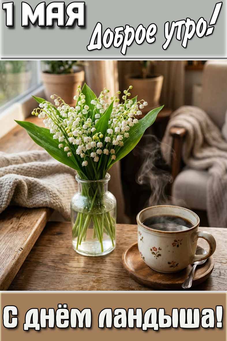 Открытка "1 мая доброе утро! С днём ландыша!"