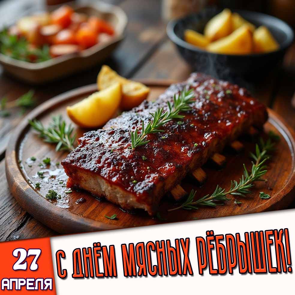 Открытка 27 апреля - с днём мясных рёбрышек!
