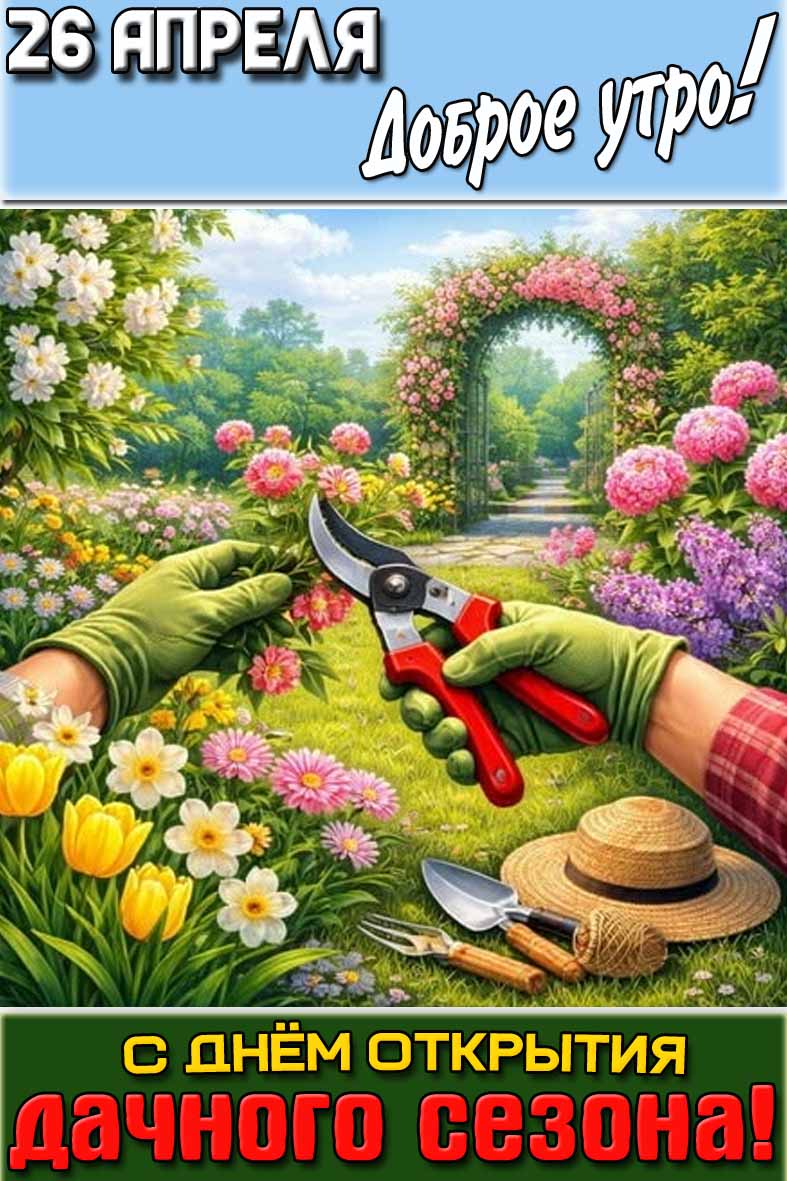 Картинка "26 апреля доброе утро! С днём открытия дачного сезона!"