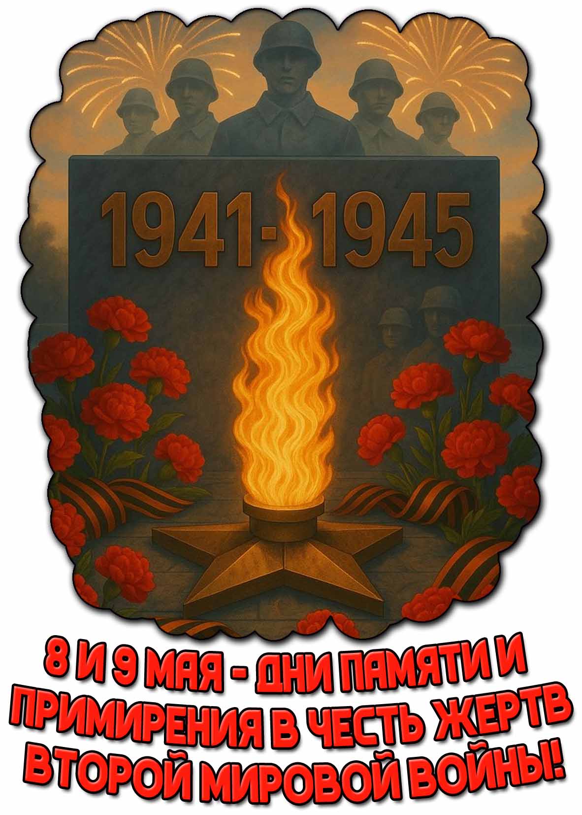 Картинка "8 и 9 мая - дни памяти и примирения в честь жертв Второй мировой войны 1941-1945 годов!"