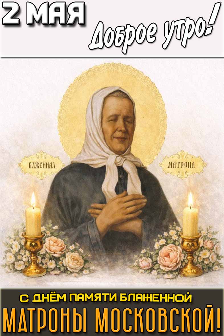 Открытка "2 мая доброе утро! С днём памяти блаженной Матроны Московской!"