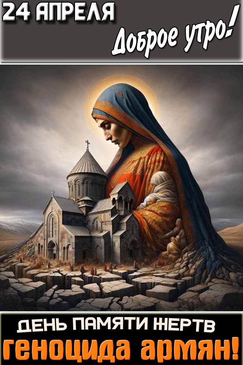 Открытка "24 апреля доброе утро! День памяти жертв геноцида армян!"