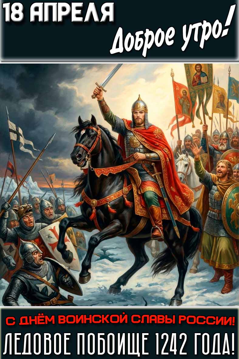 Картинка "18 апреля доброе утро! С днём воинской славы Росcии! Ледовое побоище 1242 года!"