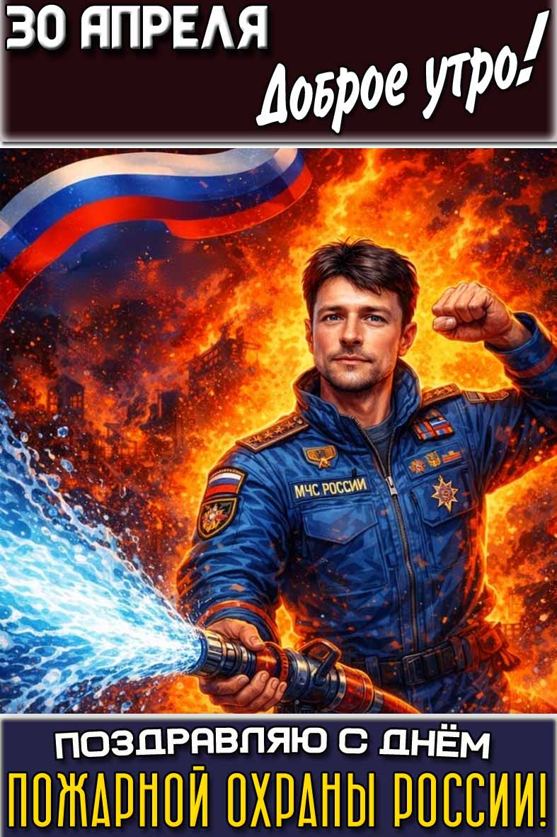 Красивая картинка "30 апреля доброе утро! Поздравляю с днём пожарной охраны России!"