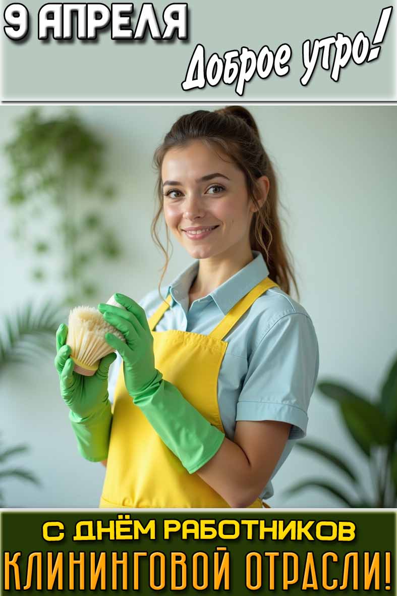Открытка "9 апреля доброе утро! С днём работников клининговой отрасли!"