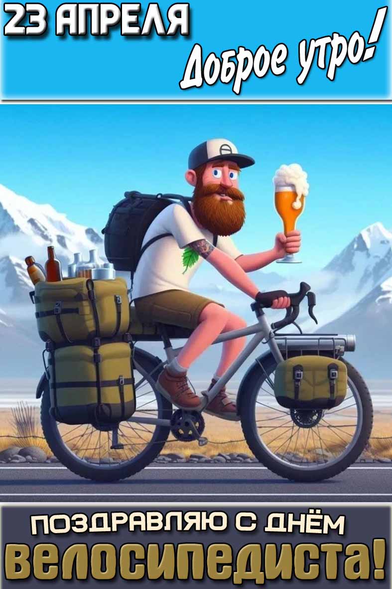 Открытка "23 апреля доброе утро! Поздравляю с днём велосипедиста!"