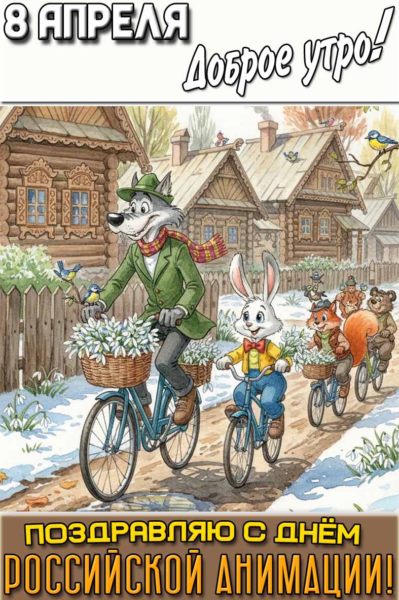 Открытка "8 апреля доброе утро! Поздравляю с днём российской анимации!"