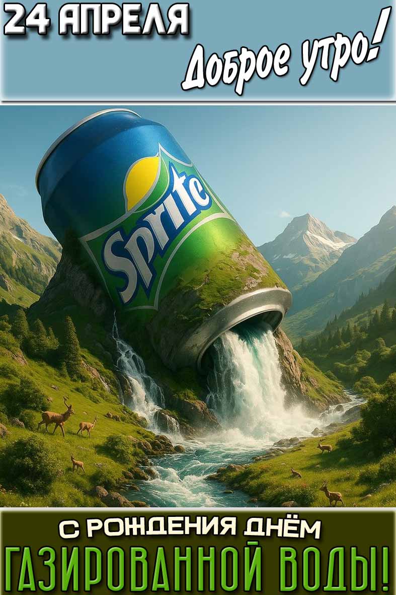 Картинка "24 апреля доброе утро! С днём рождения газированной воды!"