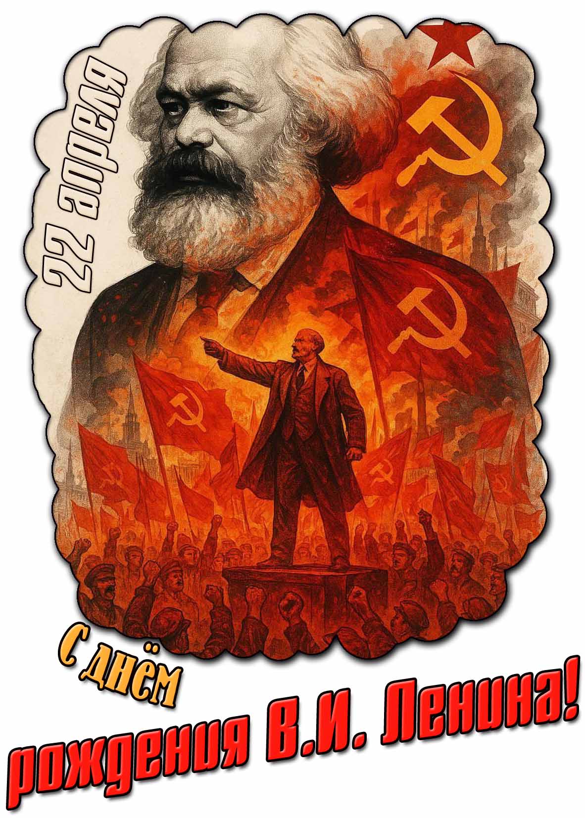 С днём рождения В. И. Ленина! - красивая открытка на 22 апреля
