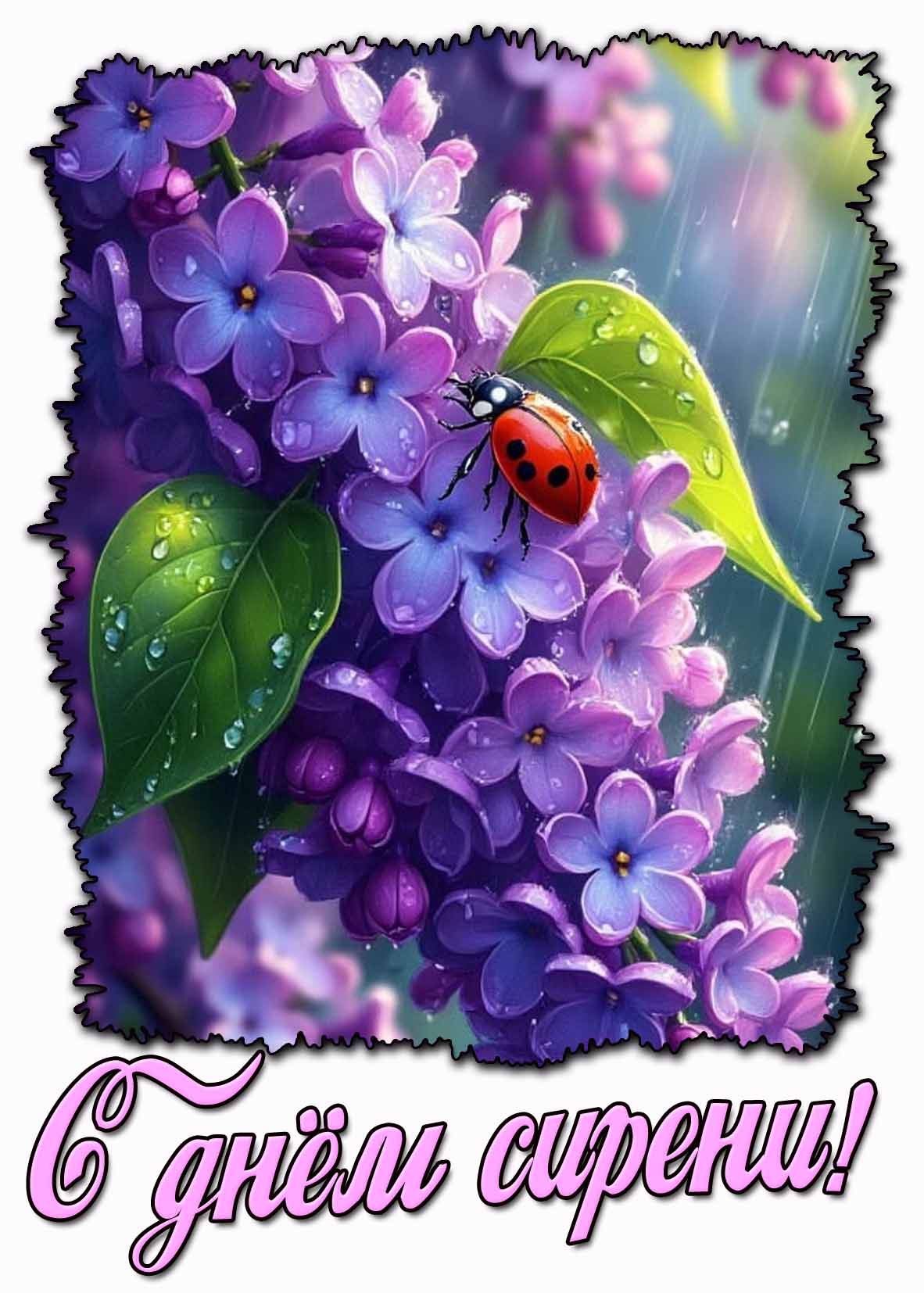 С днём сирени! - дождливая открытка