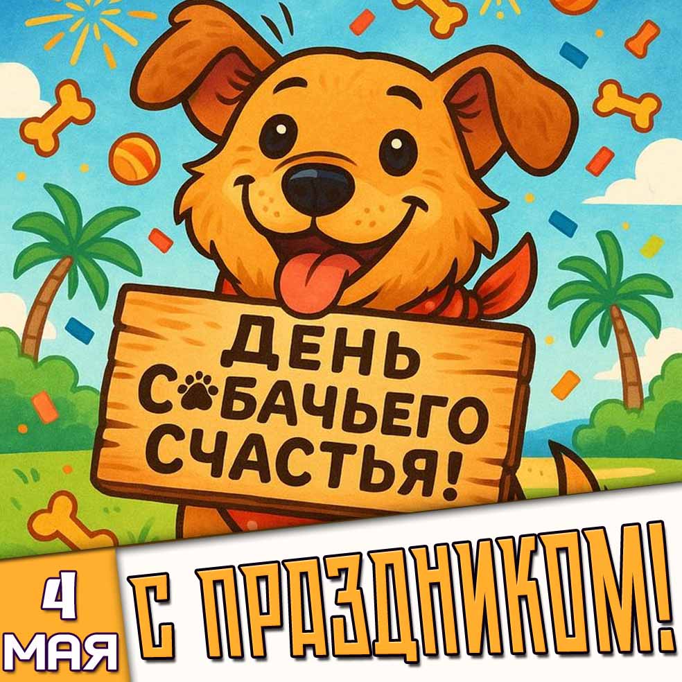 Картинка "4 мая - день собачьего счастья! С праздником!"