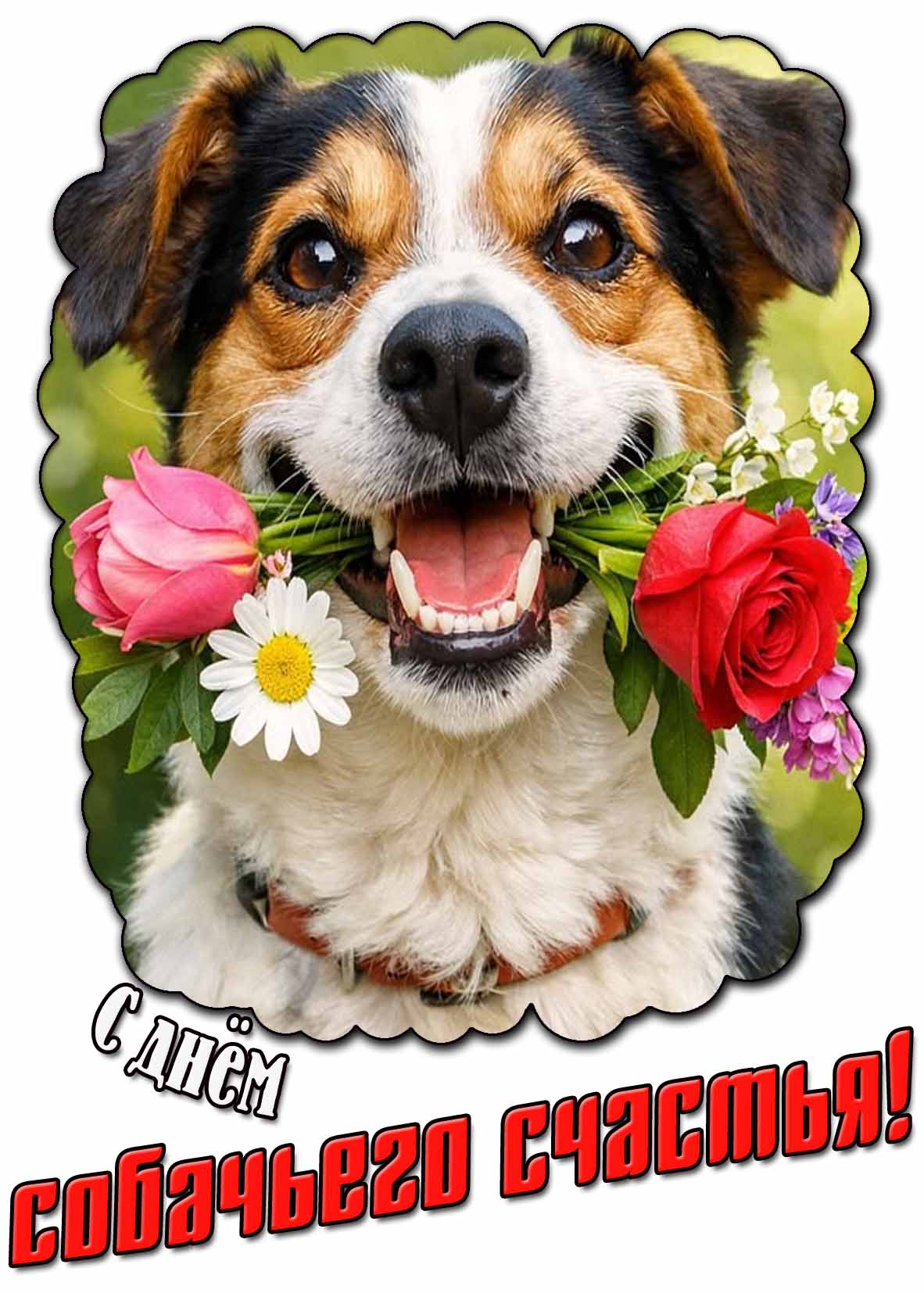 С днём собачьего счастья! - красивая открытка