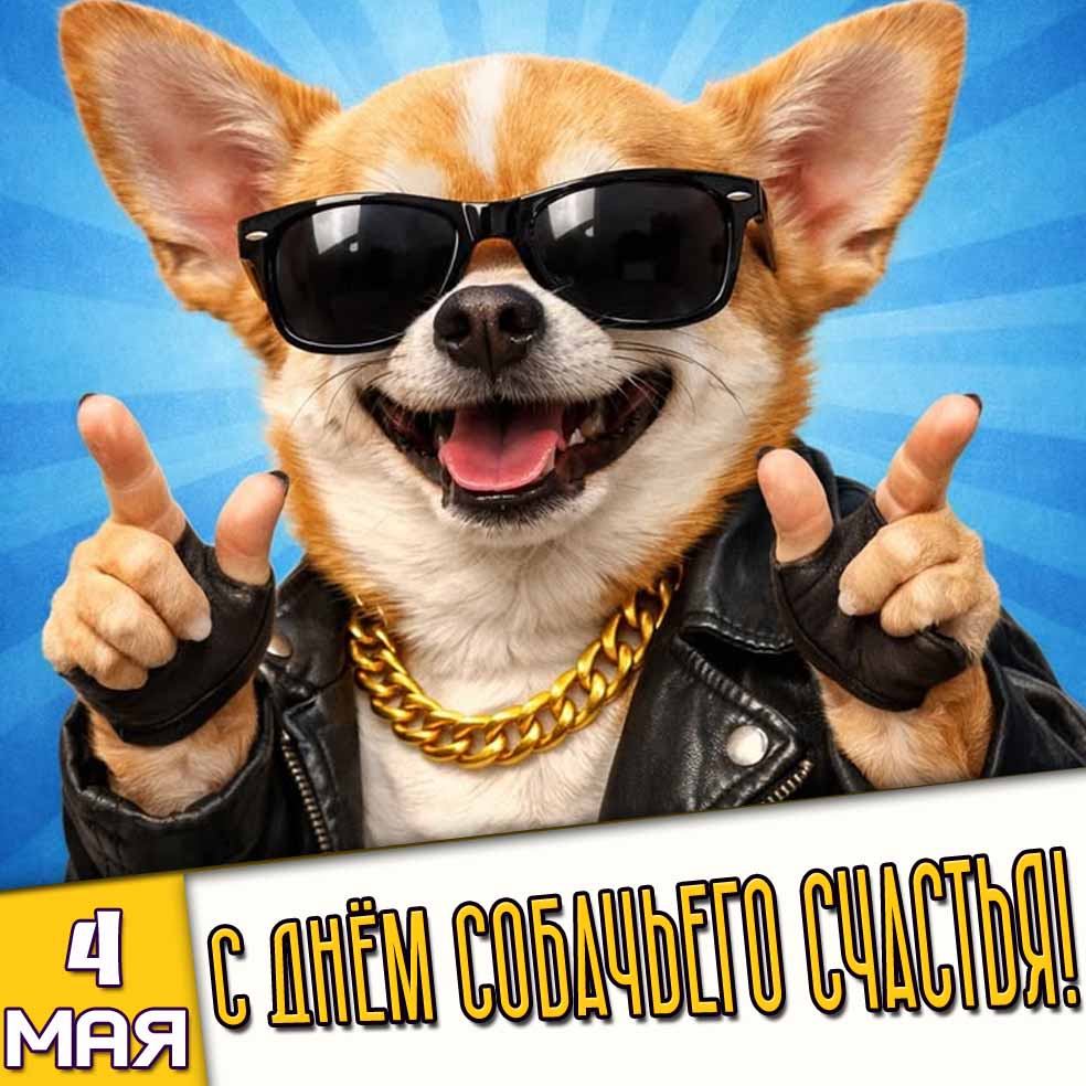 Прикольная открытка 4 мая - с днём собачьего счастья!