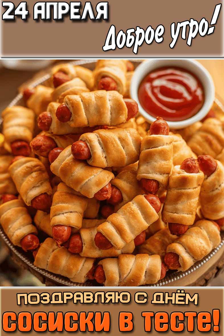 Картинка "24 апреля доброе утро! Поздравляю с днём сосиски в тесте!"
