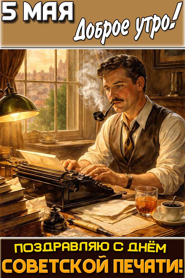 Открытка "5 мая доброе утро! Поздравляю с днём советской печати!"