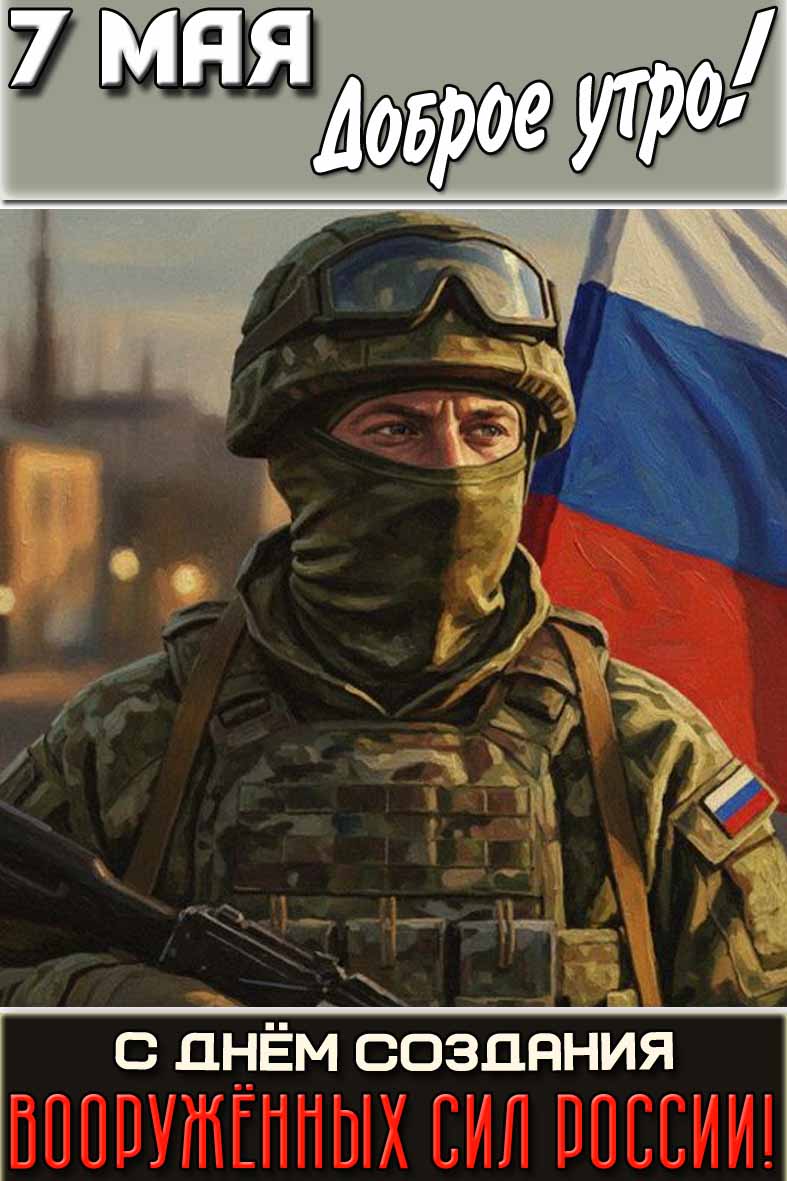 Открытка "7 мая доброе утро! С днём создания Вооружённых Сил России!"