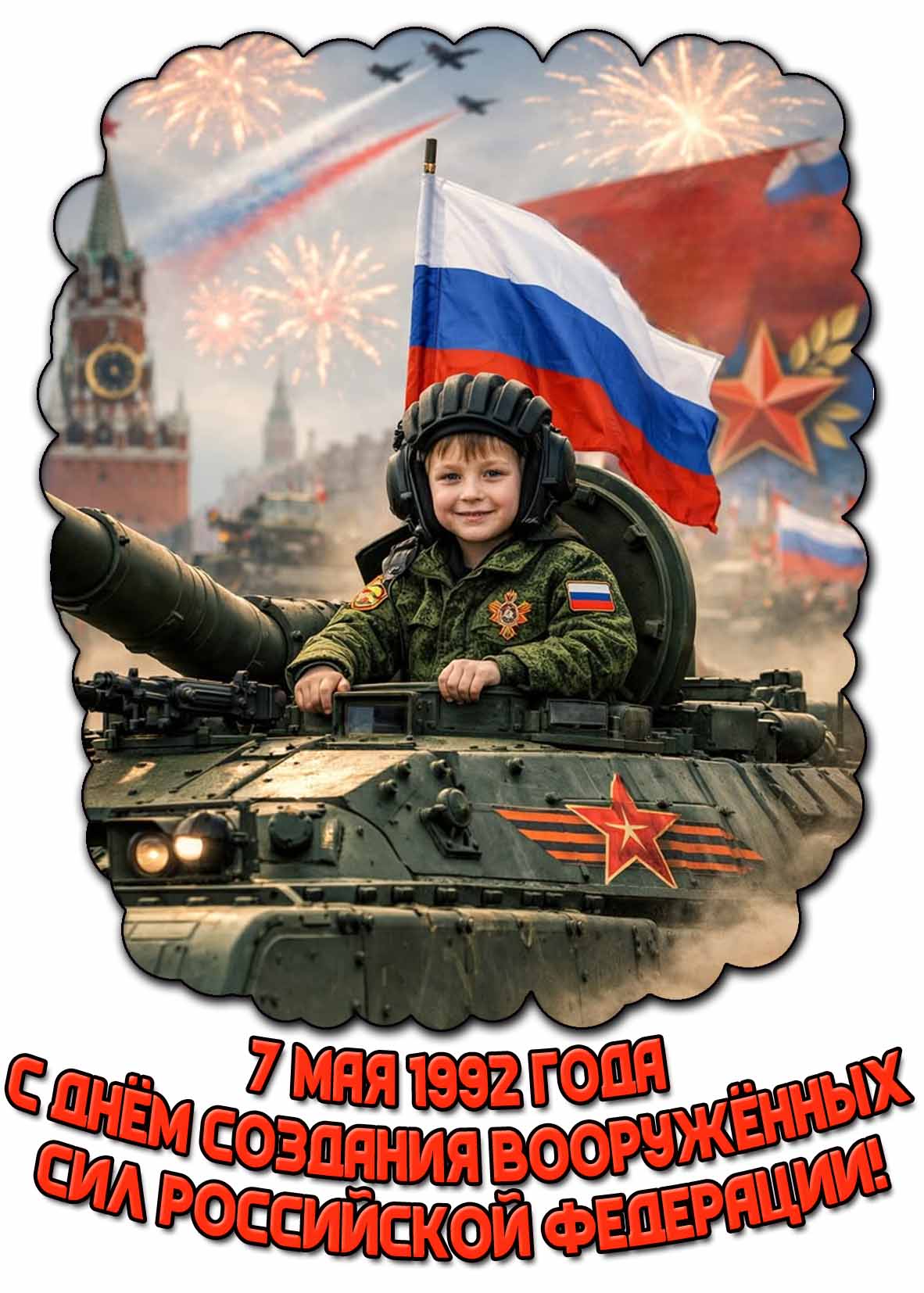Детская открытка ко дню создания Вооружённых Сил Российской Федерации