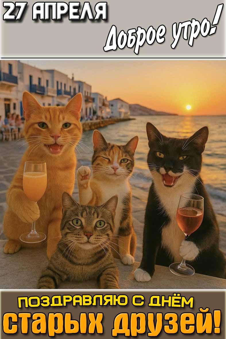 Открытка "27 апреля доброе утро! Поздравляю с днём старых друзей!"
