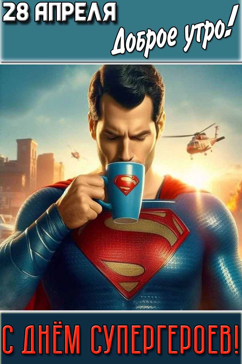 Открытка "28 апреля доброе утро! С днём супергероев!"