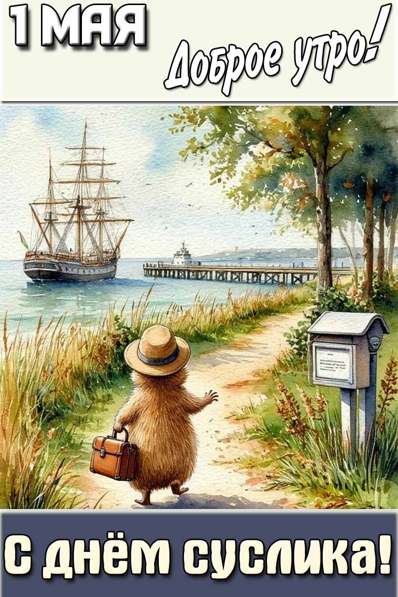 Открытка "1 мая доброе утро! С днём суслика!"