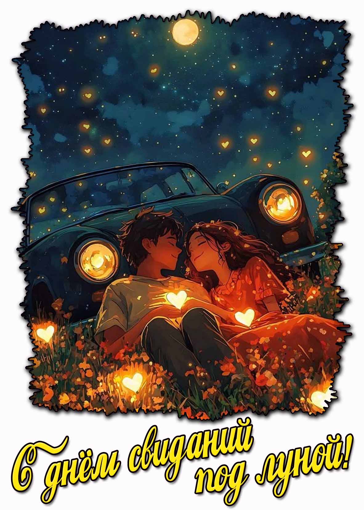 Красивая открытка с днём свиданий под луной