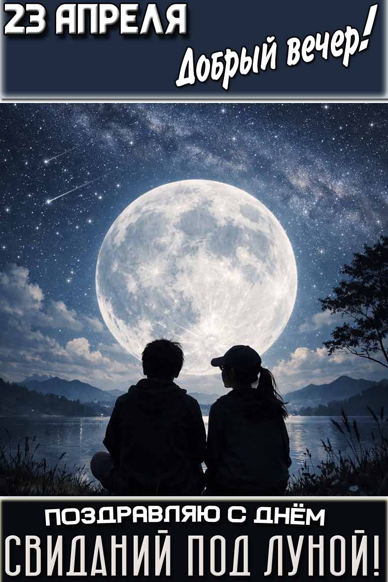 Открытка "23 апреля добрый вечер! Поздравляю с днём свиданий под луной!"