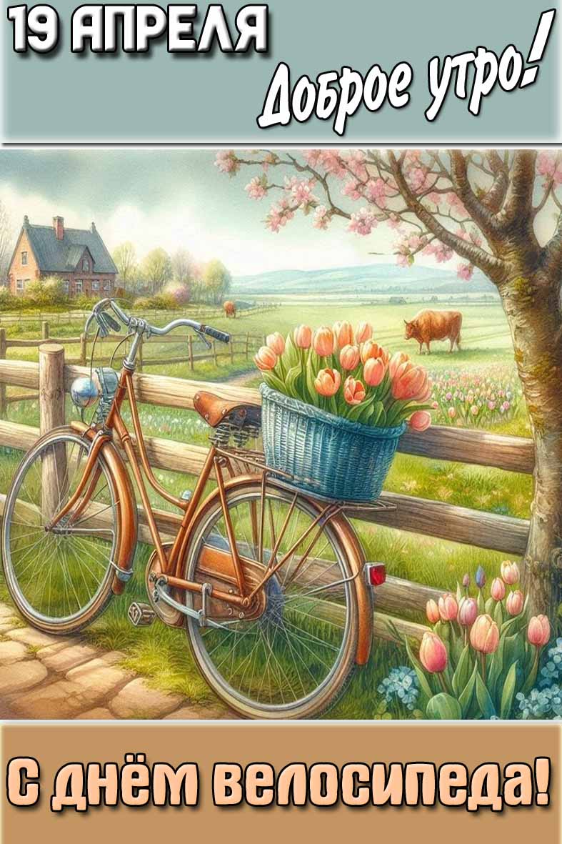 Открытка "19 апреля доброе утро! С днём велосипеда!"