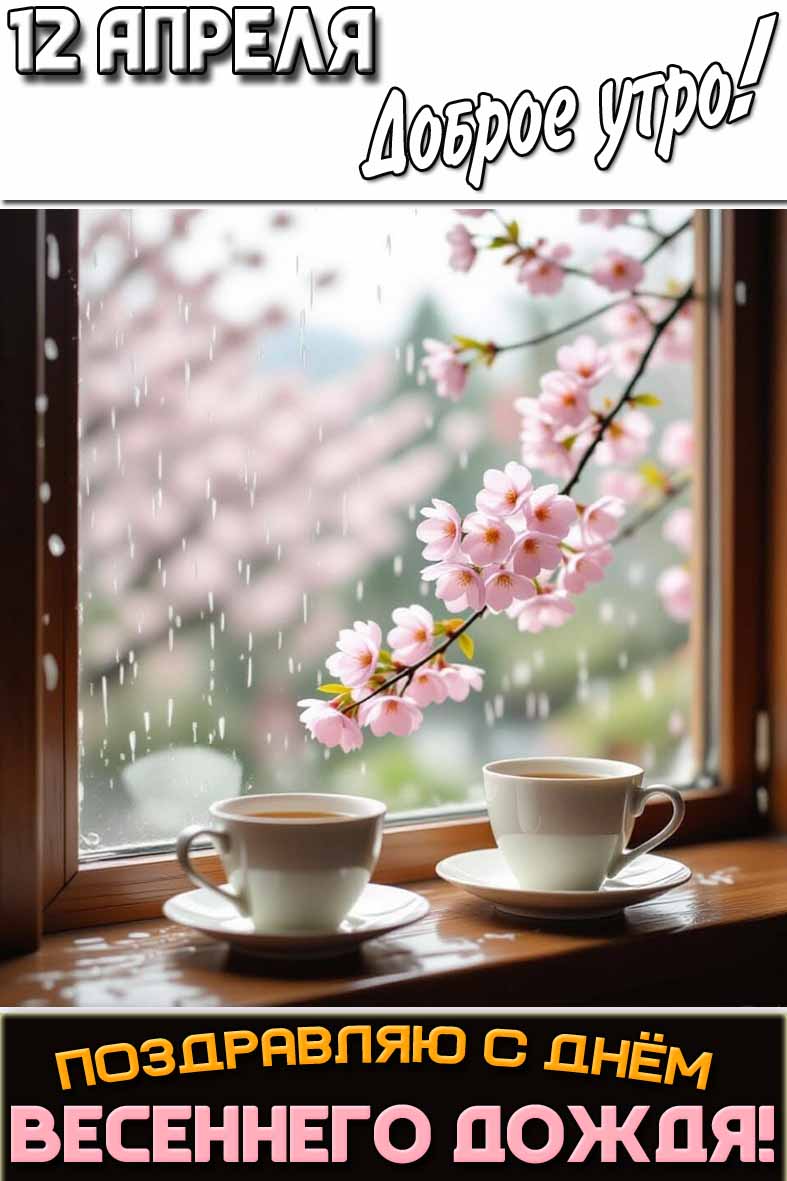 Картинка "12 апреля доброе утро! Поздравляю с днём весеннего дождя!"