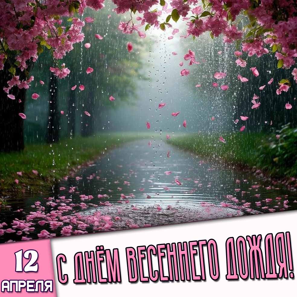 Открытка 12 апреля - с днём весеннего дождя!