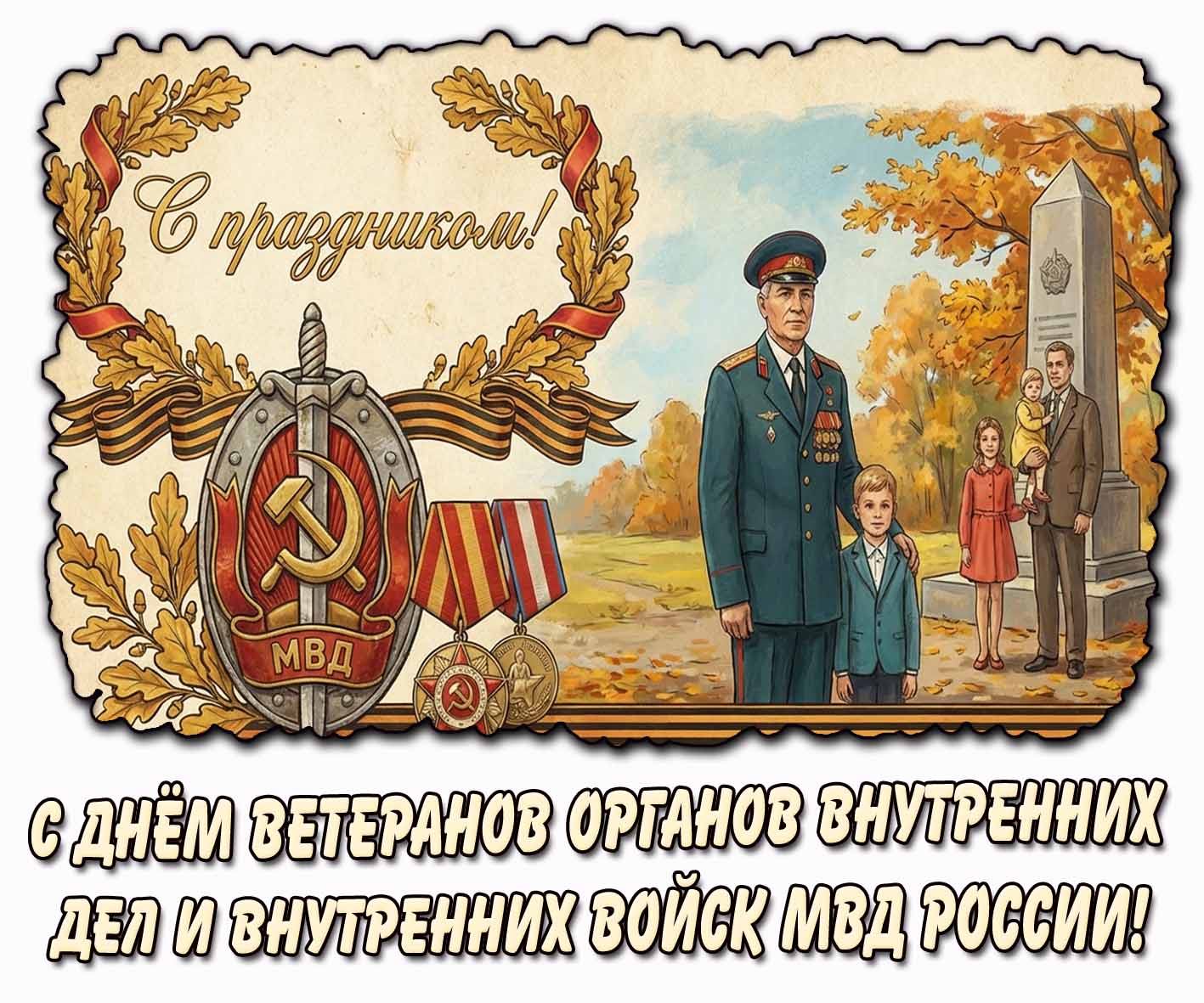 Открытка с днём ветеранов органов внутренних дел и внутренних войск МВД России