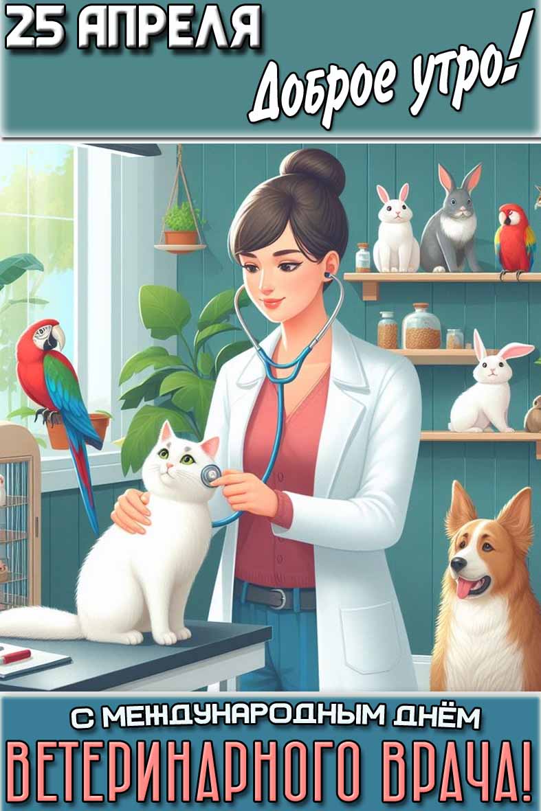 Открытка "25 апреля доброе утро! С Международным днём ветеринарного врача!"