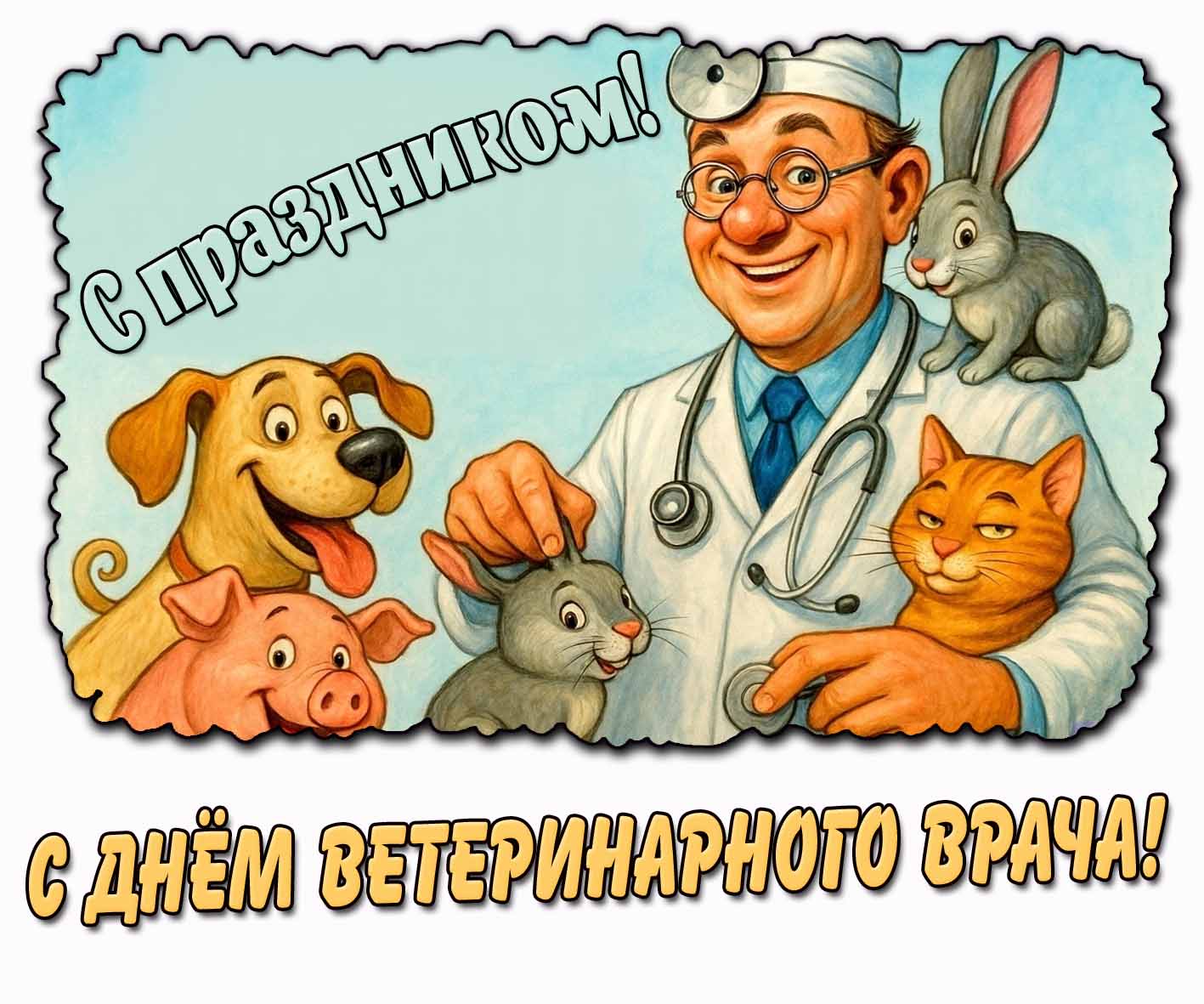 Прикольная открытка "С днём ветеринарного врача! С праздником!"