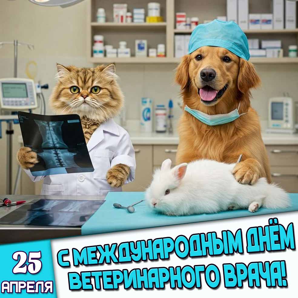 Смешная открытка 25 апреля - с Международным днём ветеринарного врача!