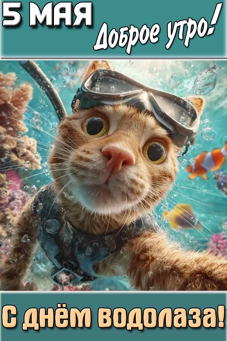 Прикольная открытка "5 мая доброе утро! С днём водолаза!"