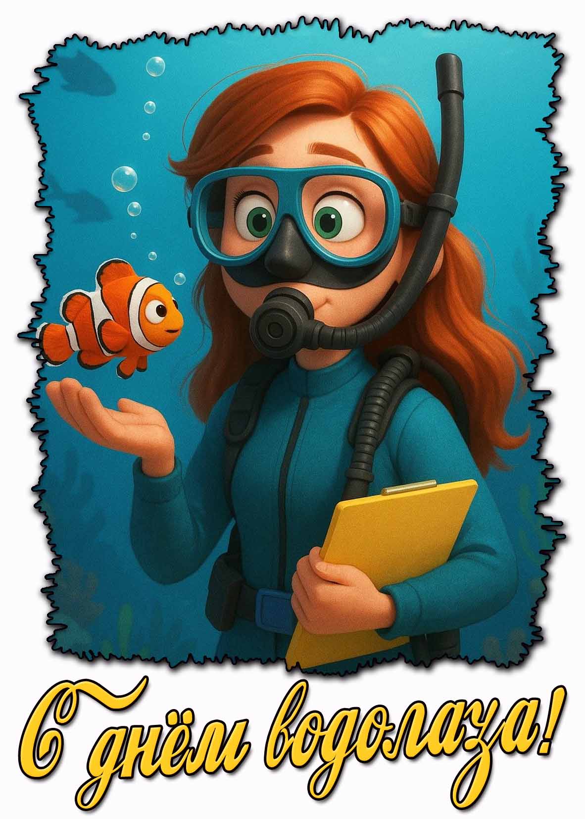 С днём водолаза! - открытка для женщины