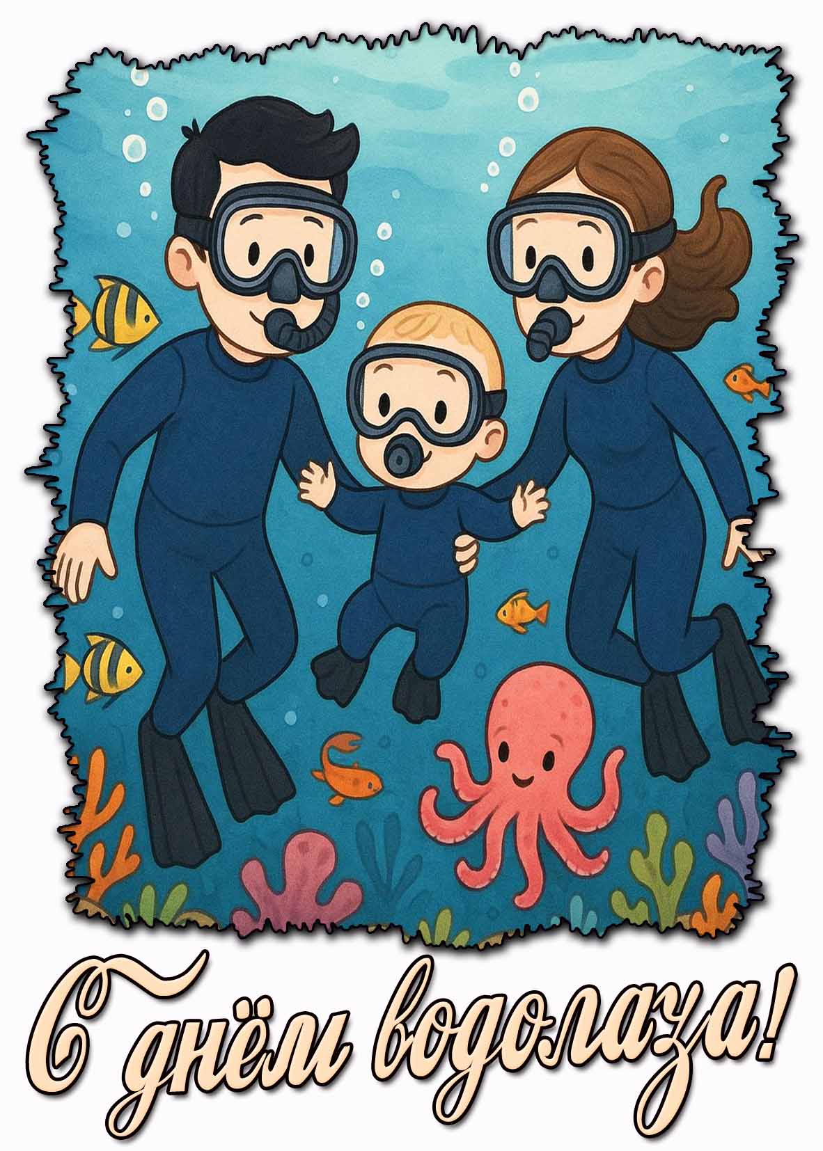 Семейная картинка с днём водолаза