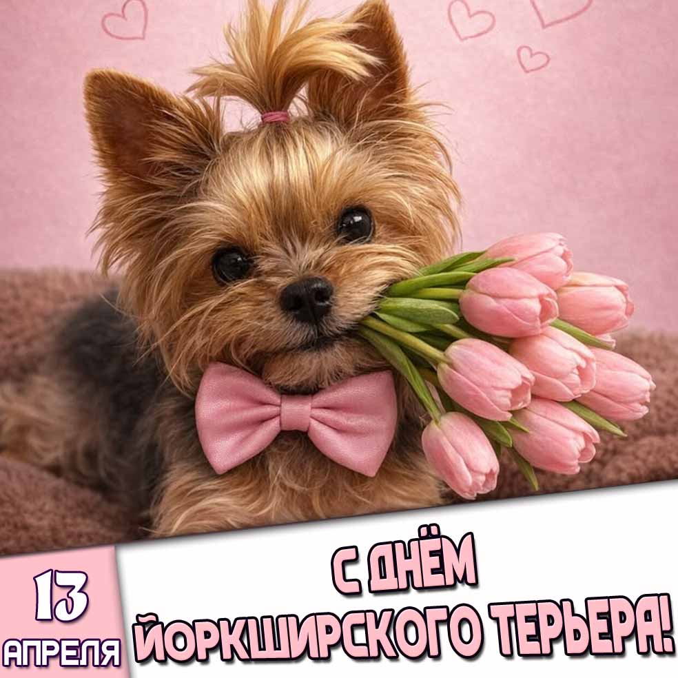 Открытка 13 апреля - с днём йоркширского терьера!