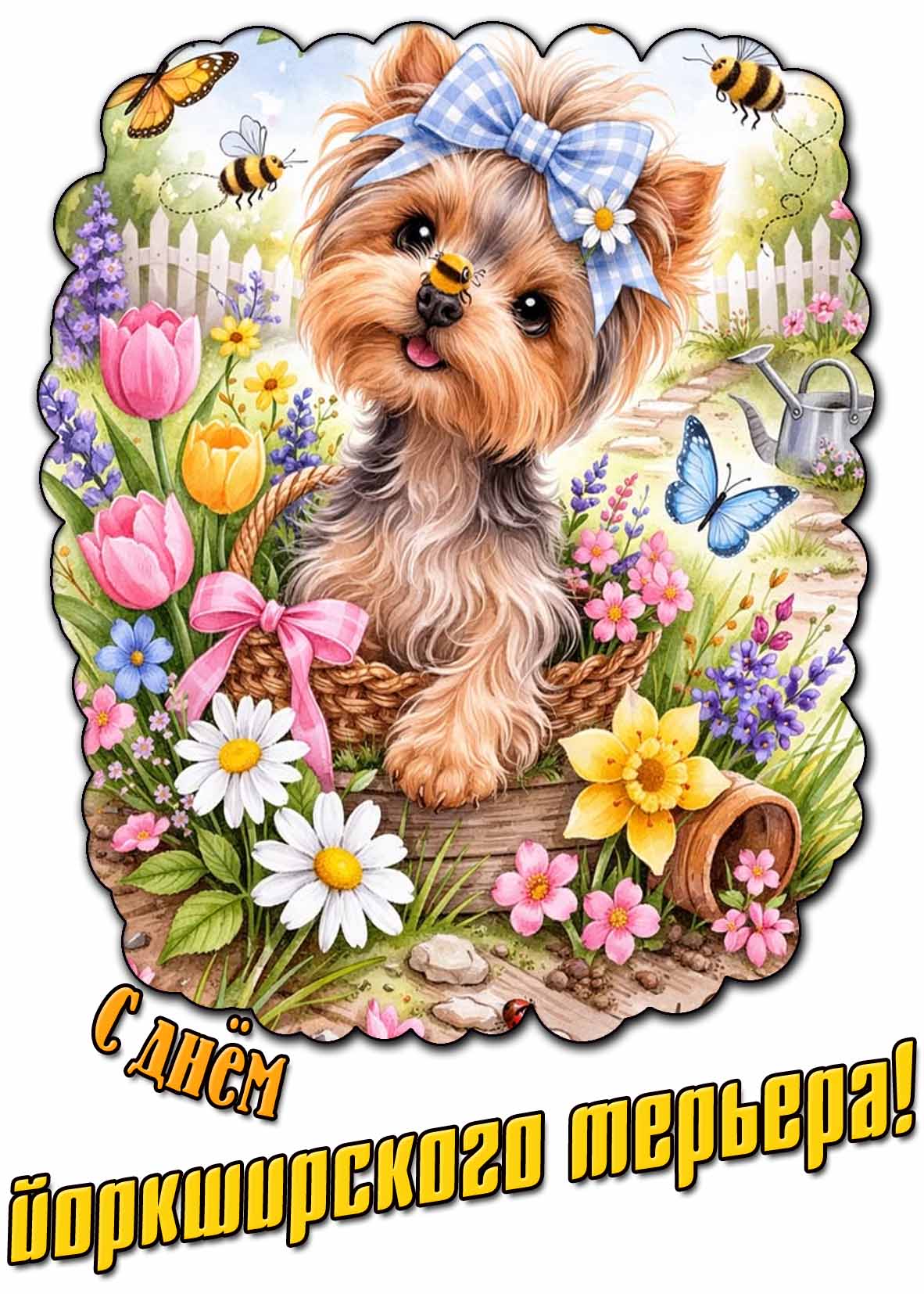 Весенняя картинка с днём йоркширского терьера