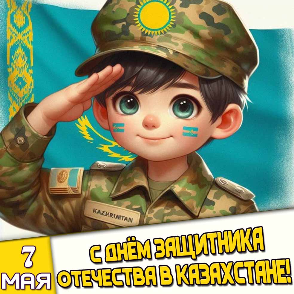 Открытка 7 мая - с днём защитника Отечества в Казахстане!