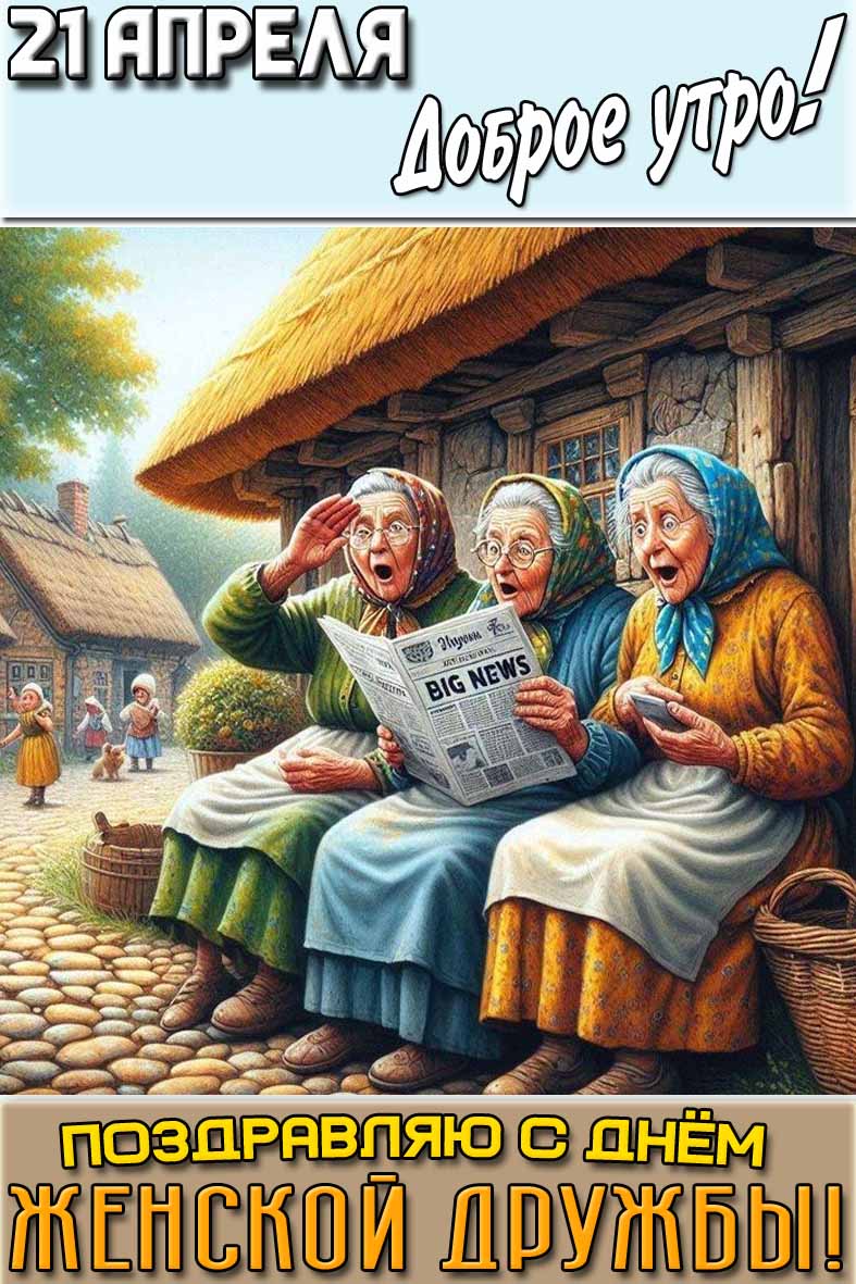 Смешная открытка "21 апреля доброе утро! Поздравляю с днём женской дружбы!"