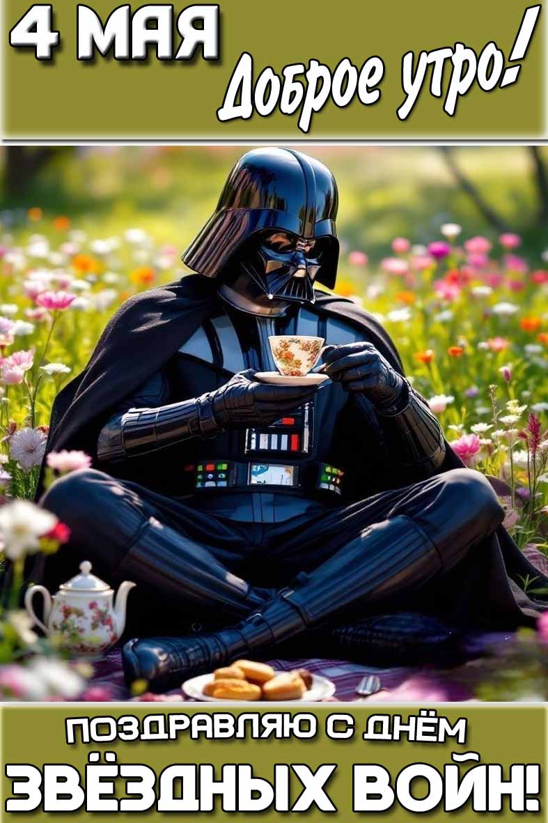Весенняя картинка "4 мая доброе утро! Поздравляю с днём звёздных войн!"