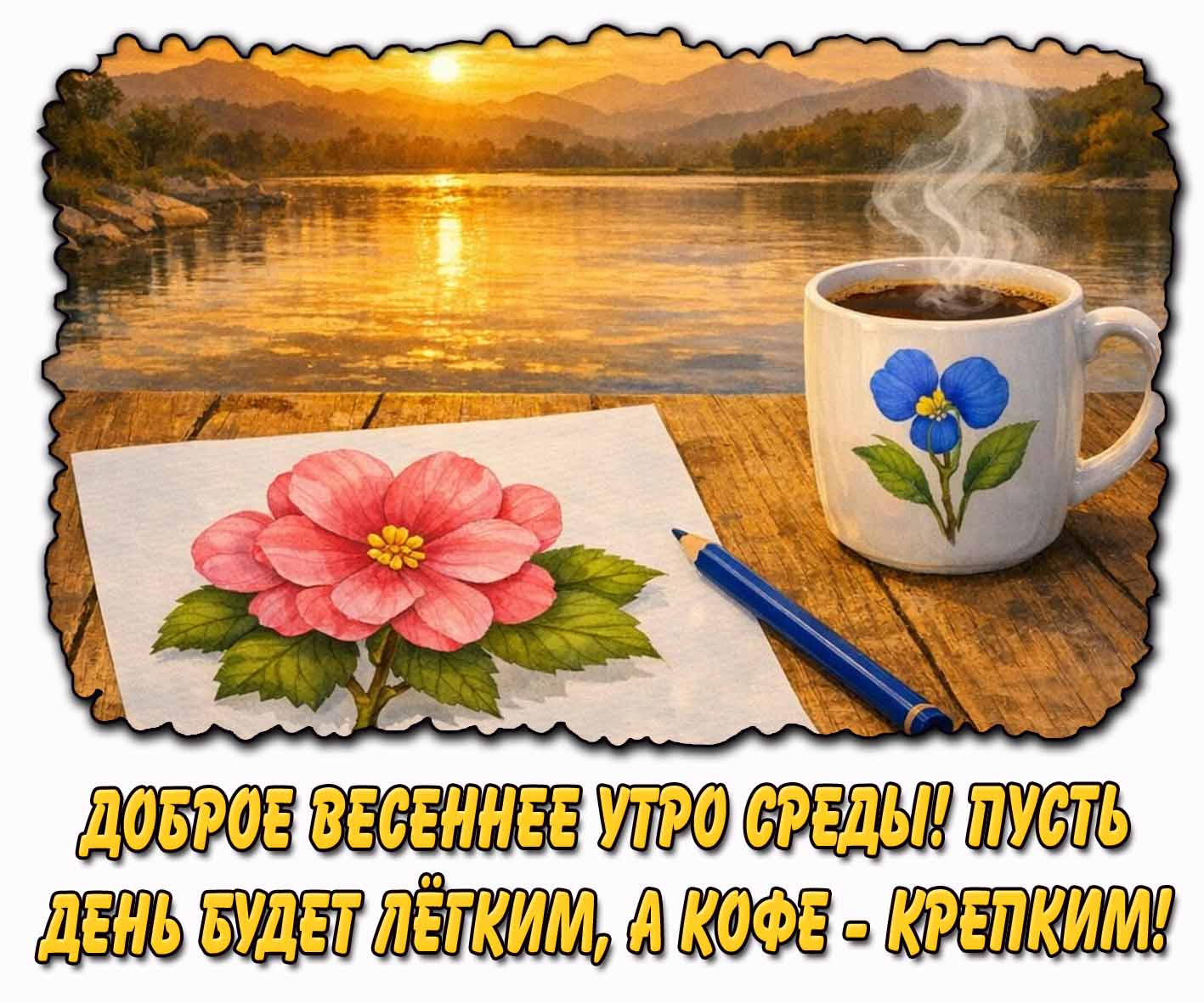 Картинка "Доброе весеннее утро среды! Пусть день будет лёгким, а кофе будет - крепким!"
