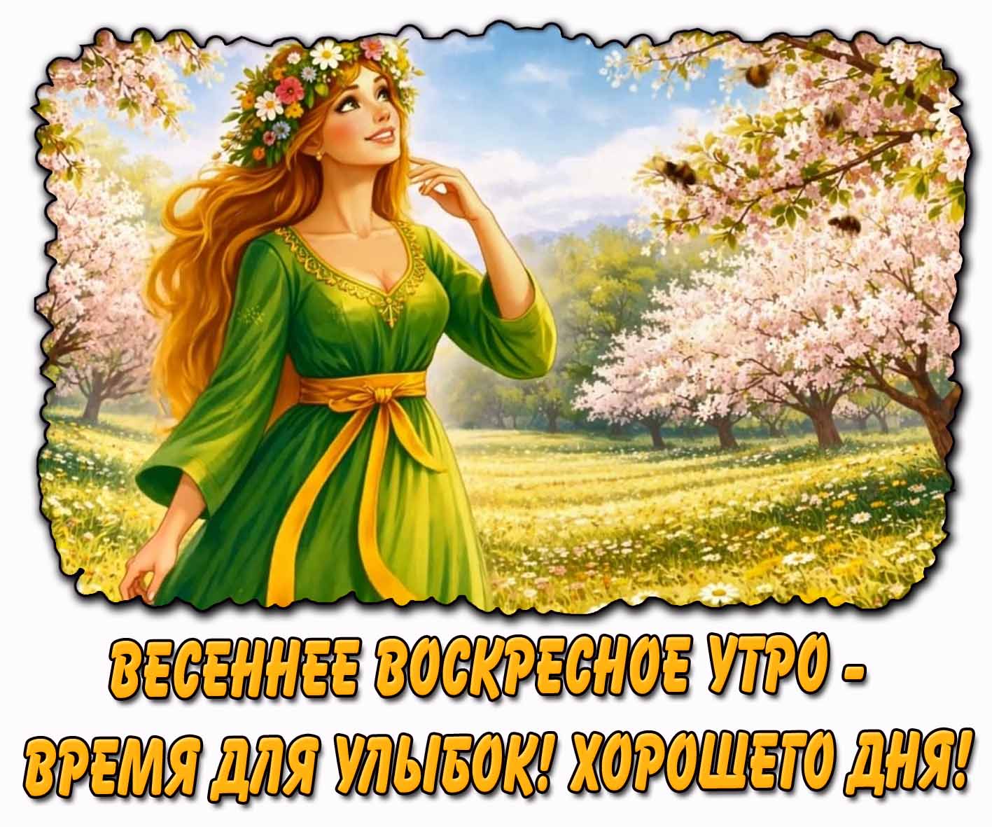 Открытка "Весеннее воскресное утро - время для улыбок! Хорошего дня!"
