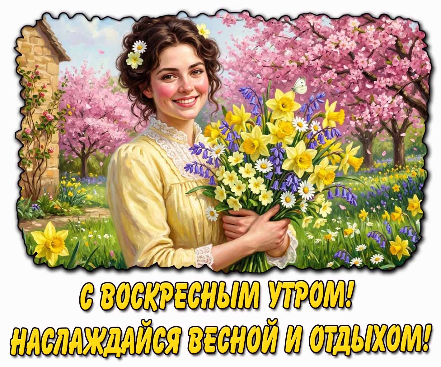 Картинка "С воскресным утром! Наслаждайся весной и отдыхом!"