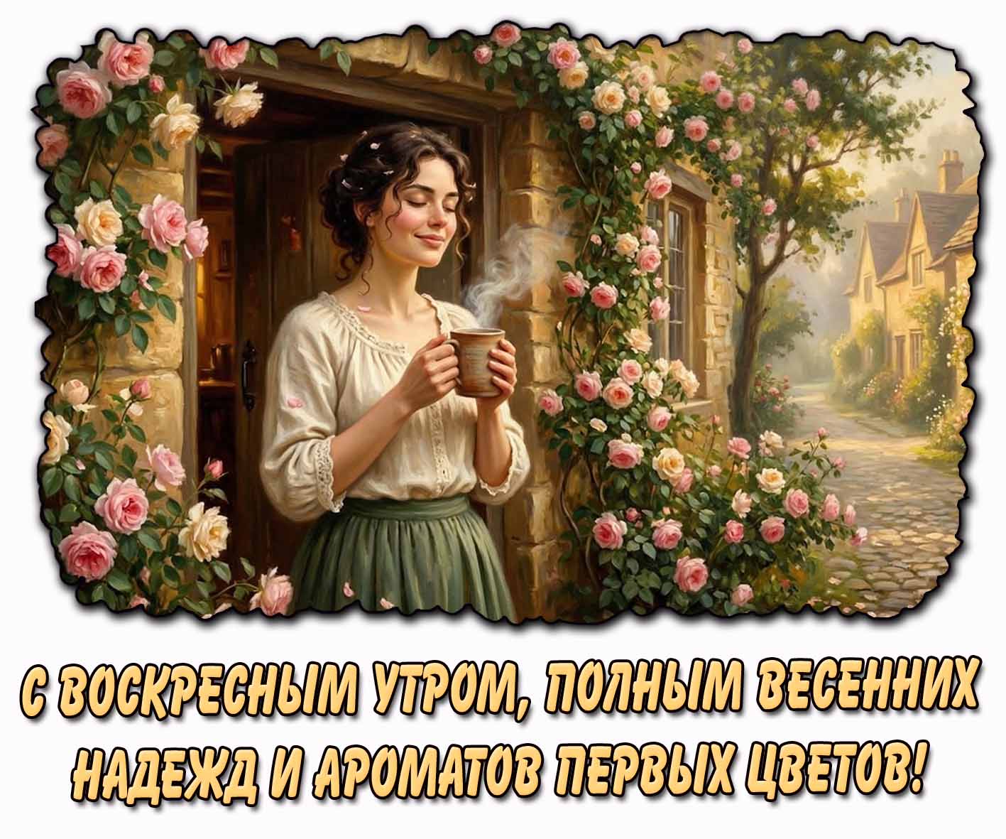 Открытка с воскресным утром, полным весенних надежд и ароматов первых цветов