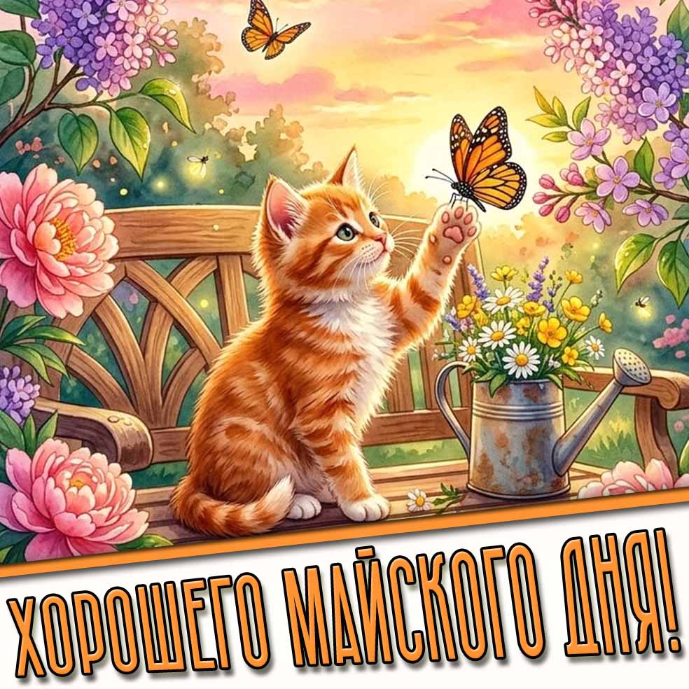 Хорошего майского дня! - картинка с котёнком