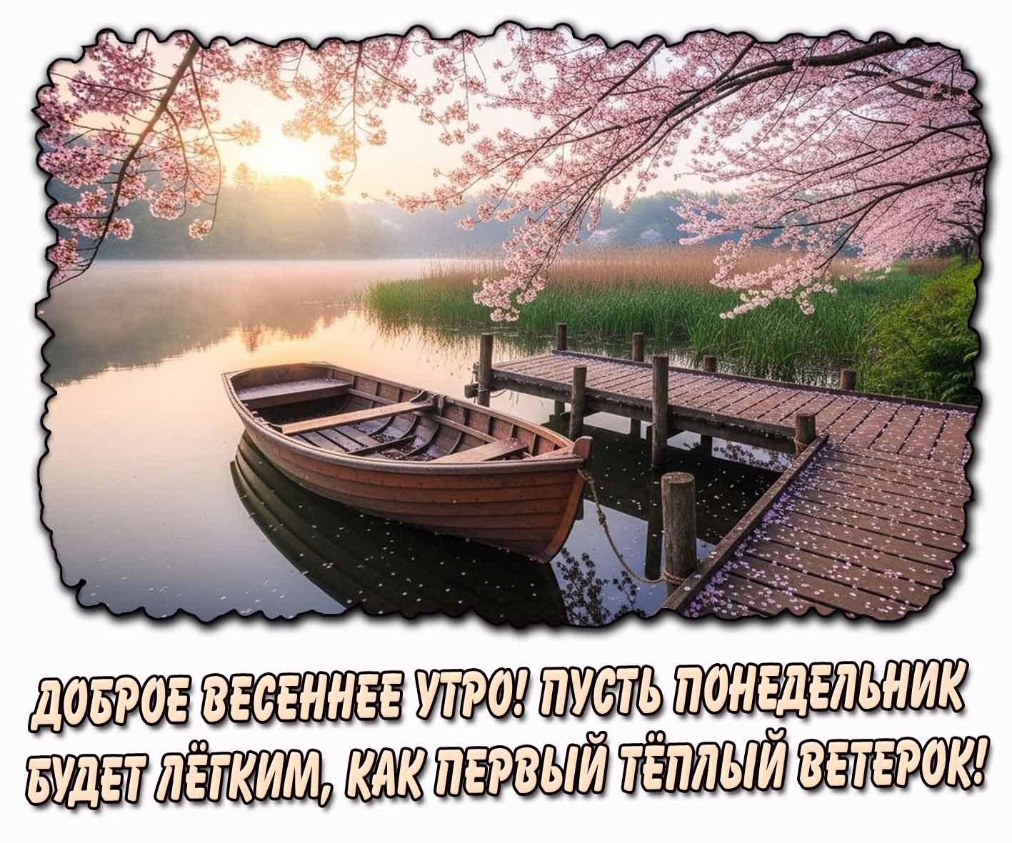 Картинка "Доброе весеннее утро! Пусть понедельник будет лёгким, как первый тёплый ветерок!"