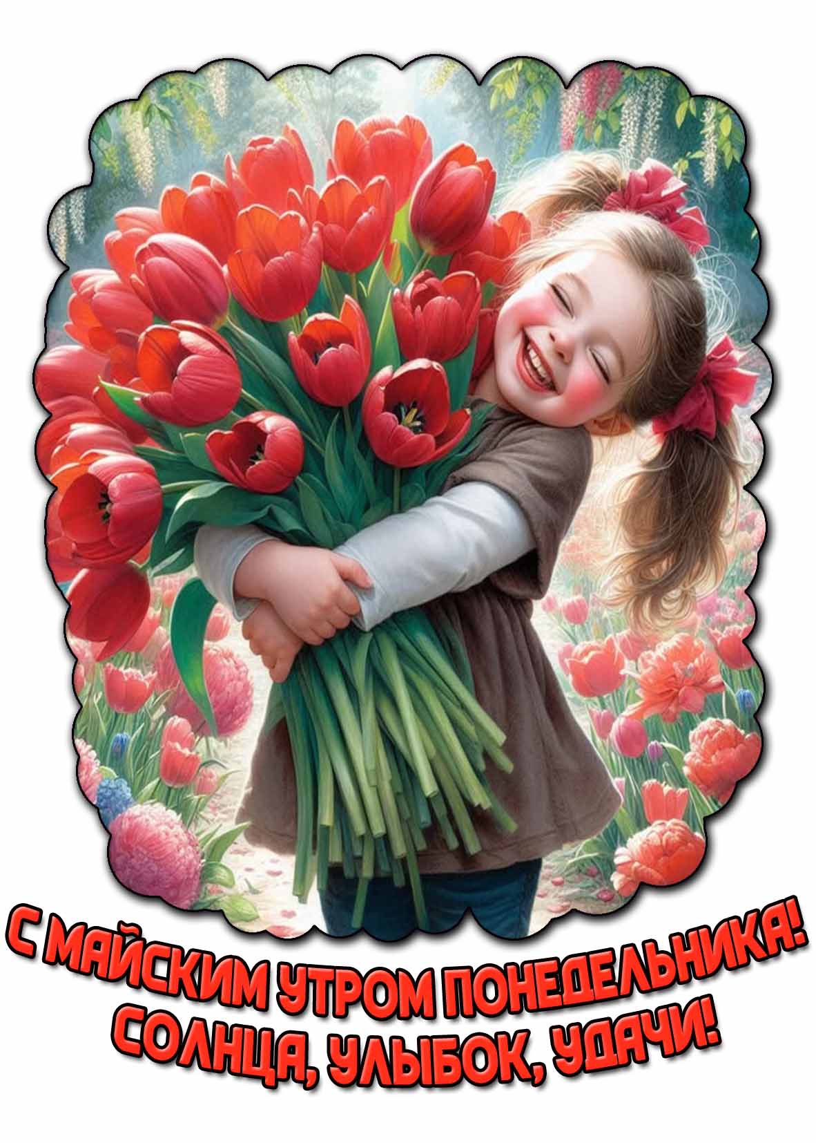 Прикольная картинка "С майским утром понедельника! Солнца, улыбок, удачи!"