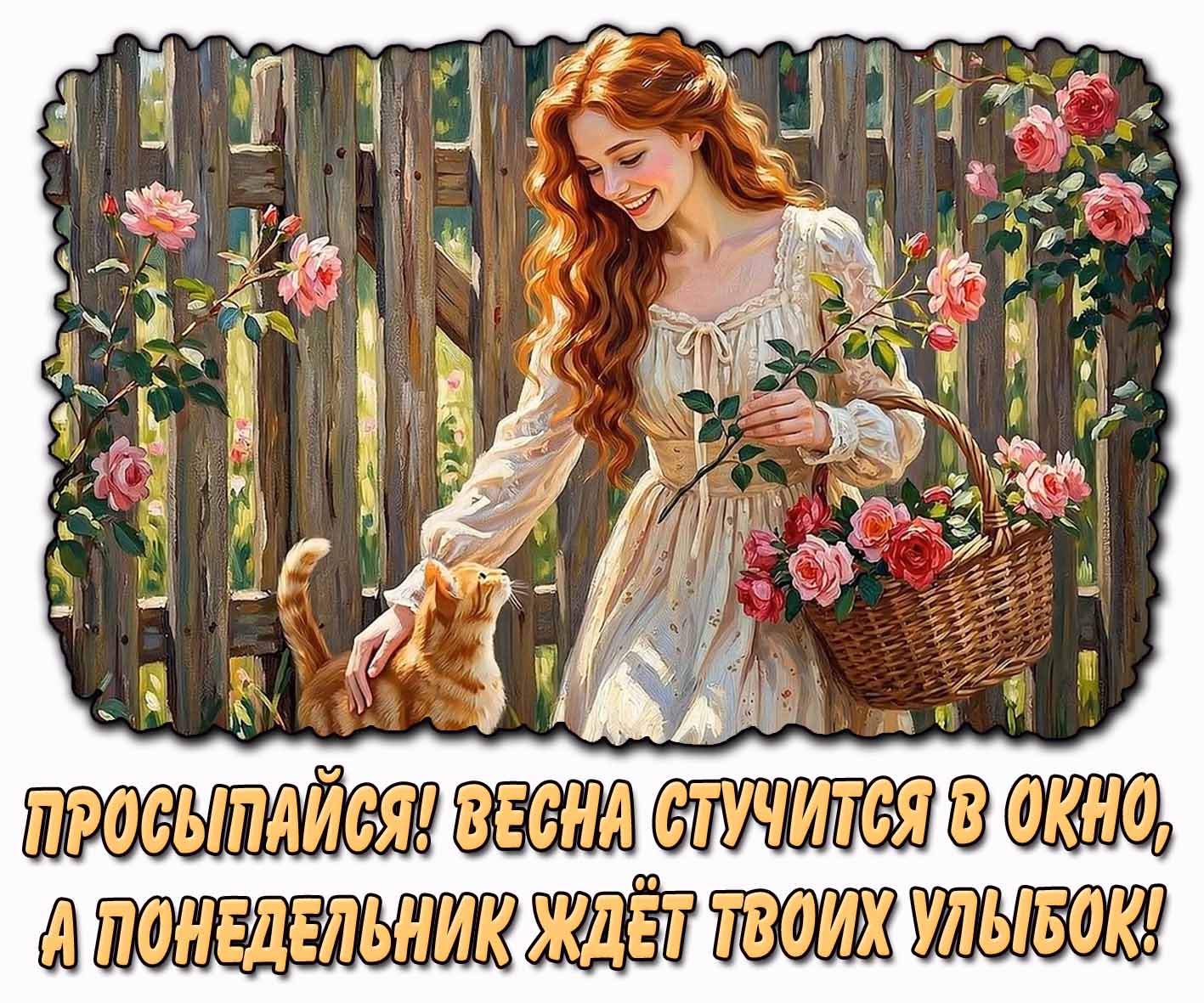 Открытка "Просыпайся! Весна стучится в окно, а понедельник ждёт твоих улыбок!"