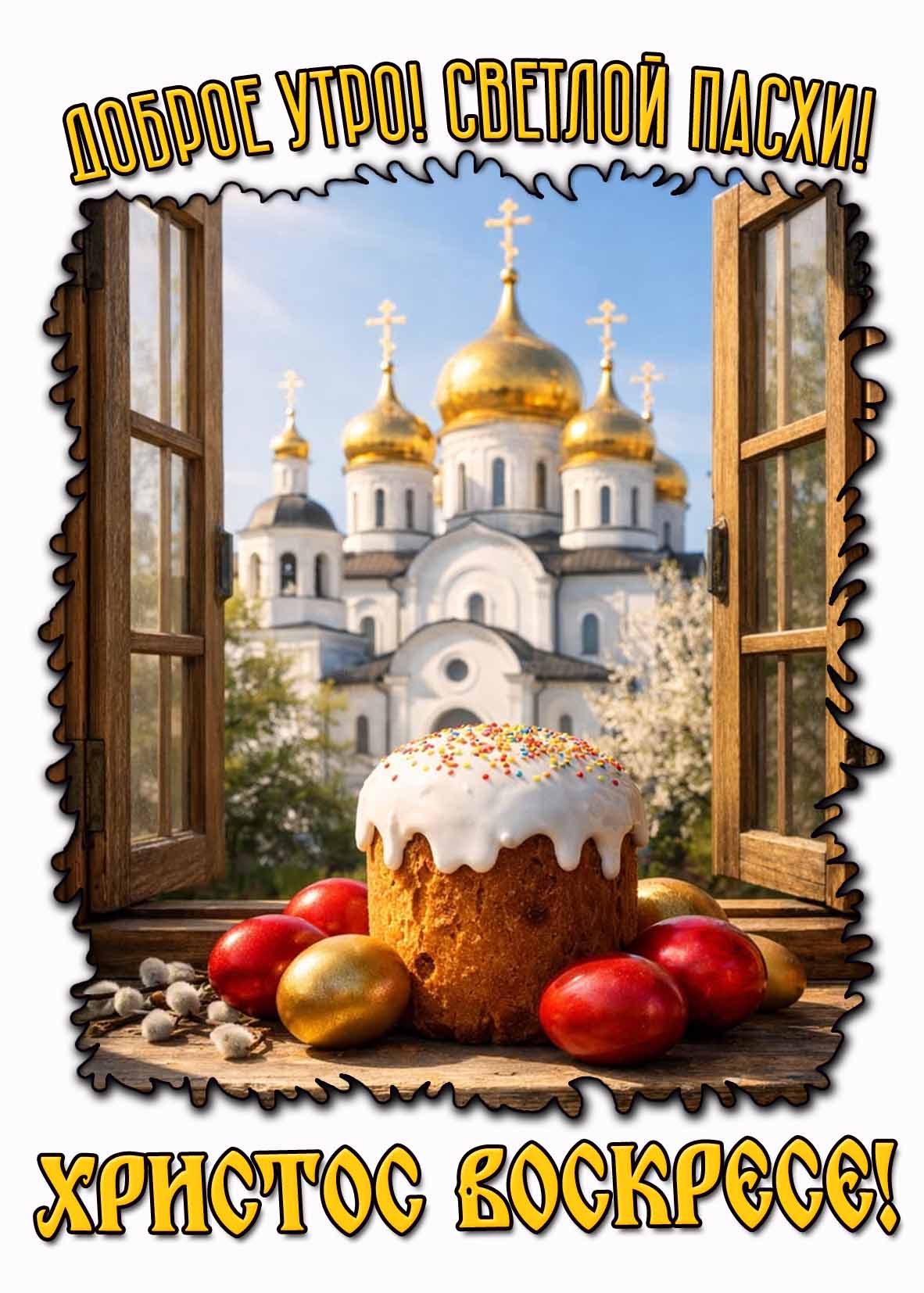 Открытка "Доброе утро! Светлой Пасхи! Христос Воскресе!"
